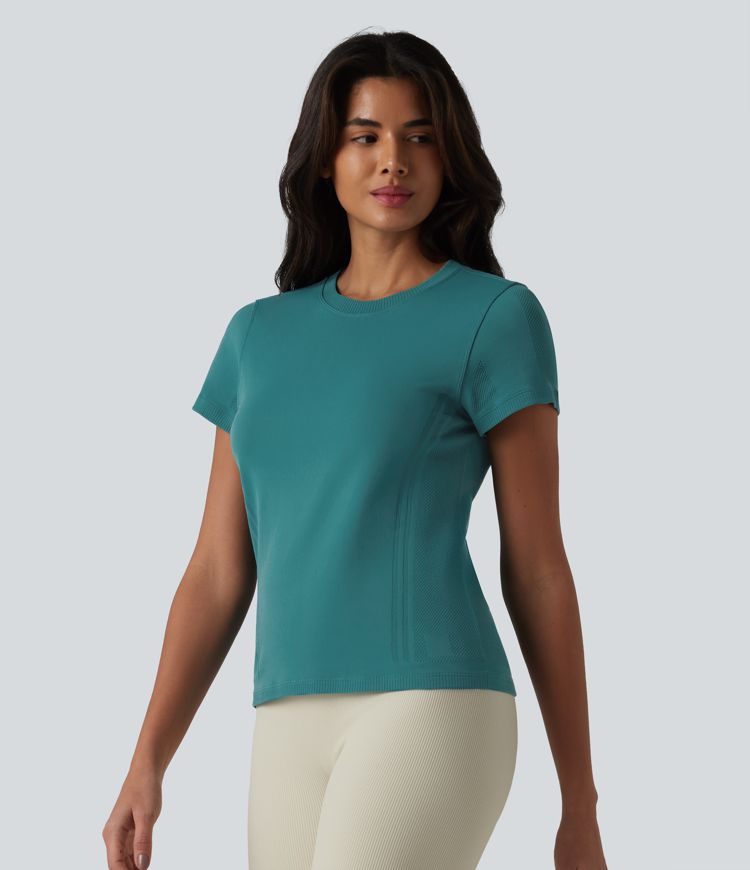 OneForm Seamless Flow Round Neck Short Sleeve Breathable Mesh Workout Sports Top