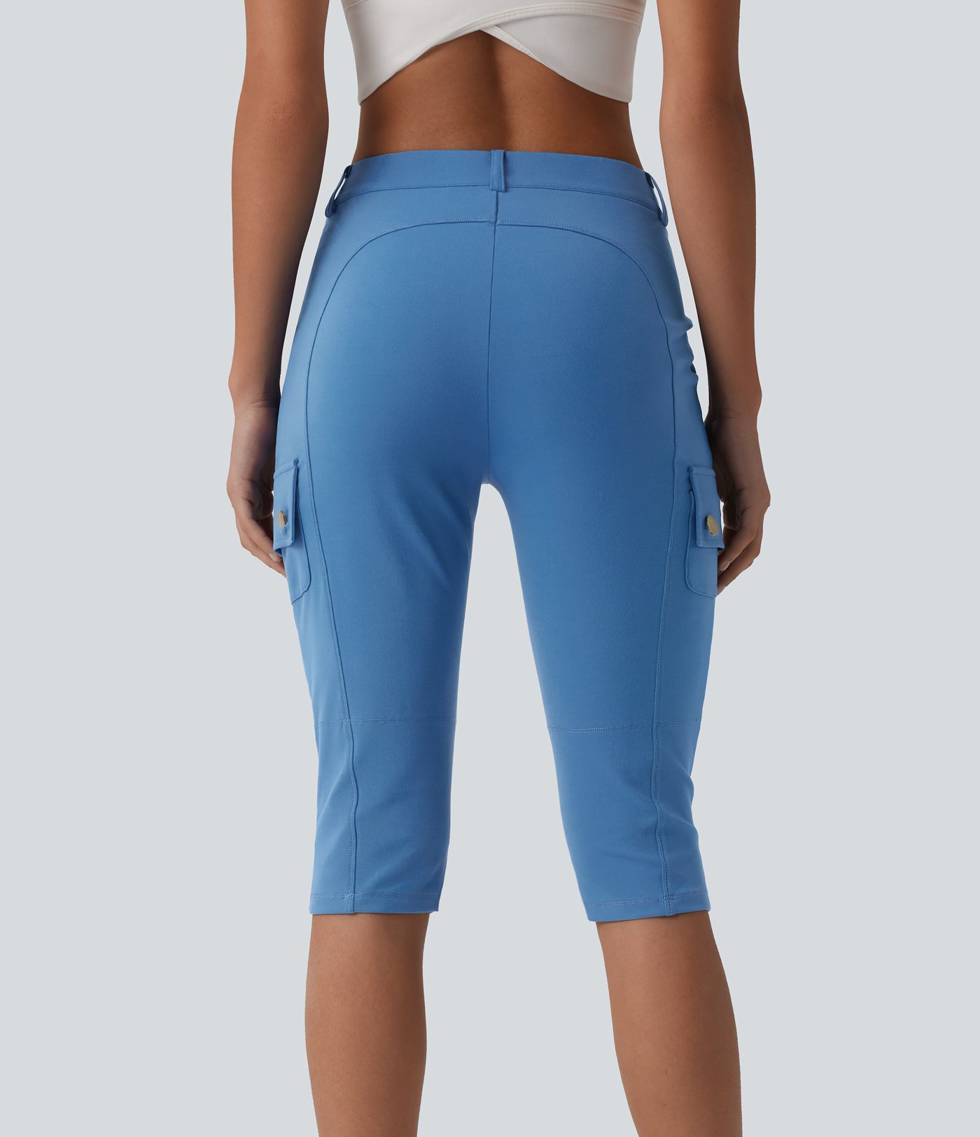 DayStretch High Waisted Zipper Pockets Solid Skinny Pedal Pusher Casual Cargo Pants