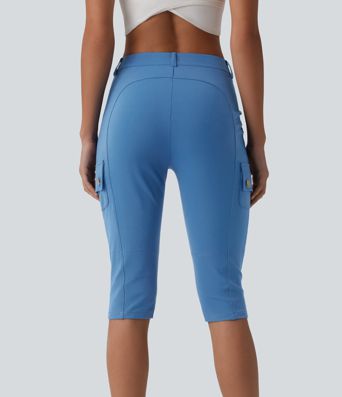 DayStretch High Waisted Zipper Pockets Solid Skinny Pedal Pusher Casual Cargo Pants