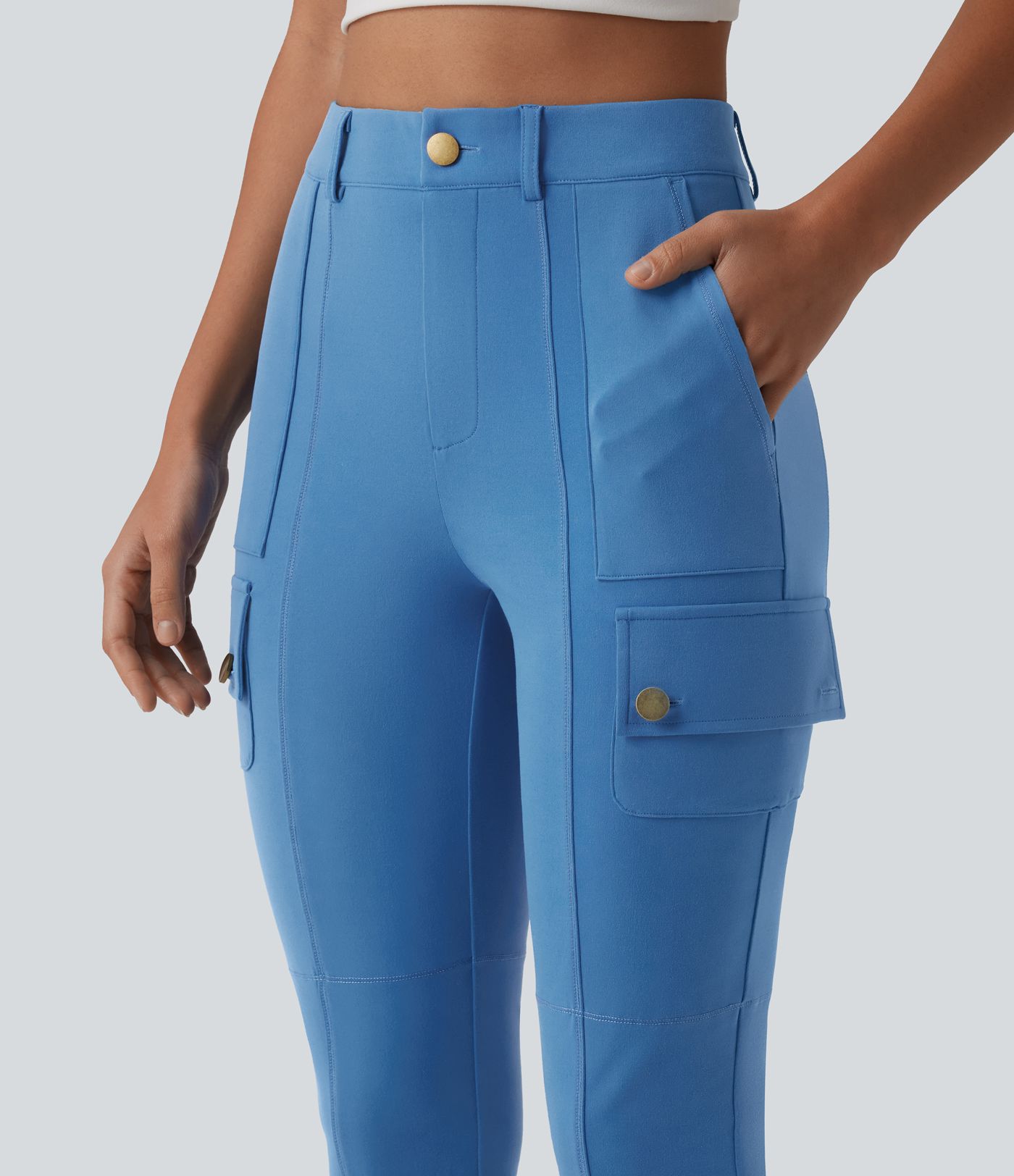 DayStretch High Waisted Zipper Pockets Solid Skinny Pedal Pusher Casual Cargo Pants