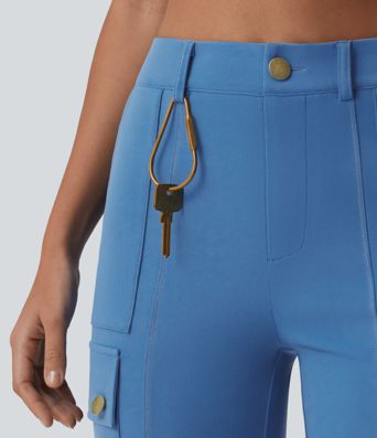 DayStretch High Waisted Zipper Pockets Solid Skinny Pedal Pusher Casual Cargo Pants