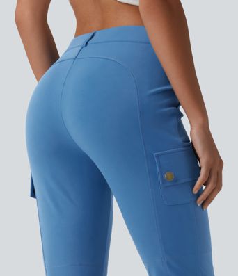 DayStretch High Waisted Zipper Pockets Solid Skinny Pedal Pusher Casual Cargo Pants