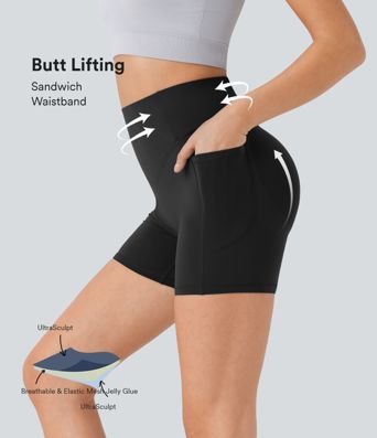 Halara UltraSculpt™ High Waisted Scrunch Butt Lifting Tummy Control Pocket Shaping Workout Biker Shorts 5''