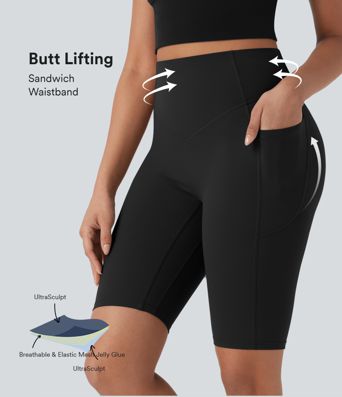 Halara UltraSculpt™ High Waisted Scrunch Butt Lifting Tummy Control Side Pocket Shaping Workout Bike Running Shorts 9''