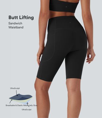 Halara UltraSculpt™ High Waisted Butt Lifting Tummy Control Shaping Training Bike Running Shorts 9'' with Pockets