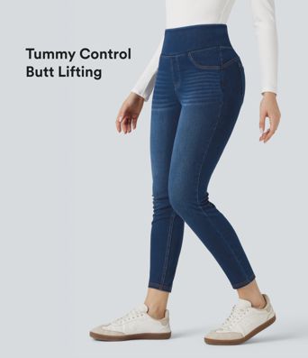 Halara Flex™ Leggings 7/8 con bolsillos — tiro alto, realce de glúteos, control de abdomen, estilo denim skinny casual