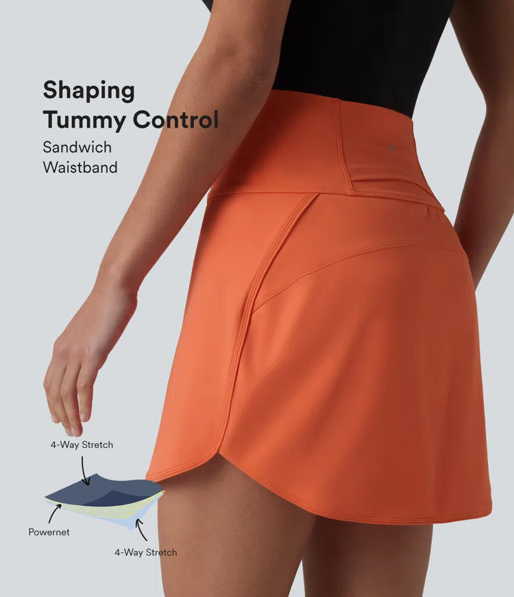 SoftlyZero™ Airy Super High-Waist Tummy Control Curved Hem 2-in-1 Cool Touch Golf Mini Skirt with Pockets