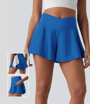 Breezeful™ - 2-in-1 Lauf-Shorts mit hohem Crossover-Bund und Seitentaschen - schnelltrocknend, 10,2cm