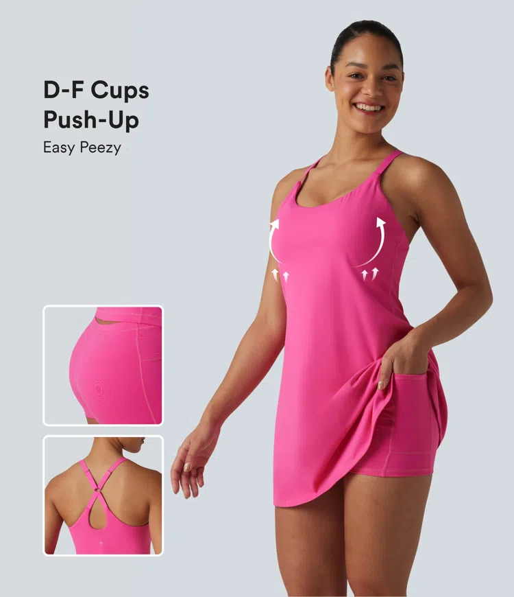 SoftlyZero™ Plush Push-Up Adjustable Straps Crisscross Backless Built-in Bra Dance Active Dress E-G Cups-Easy Peezy Edition