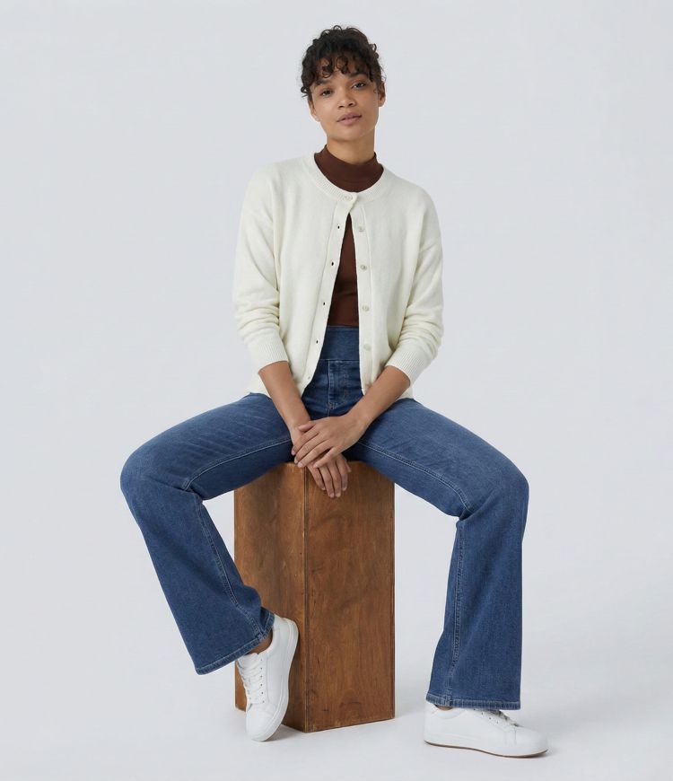 Halara Flex™ High Waisted Pockets Washed Casual Bootcut Jeans