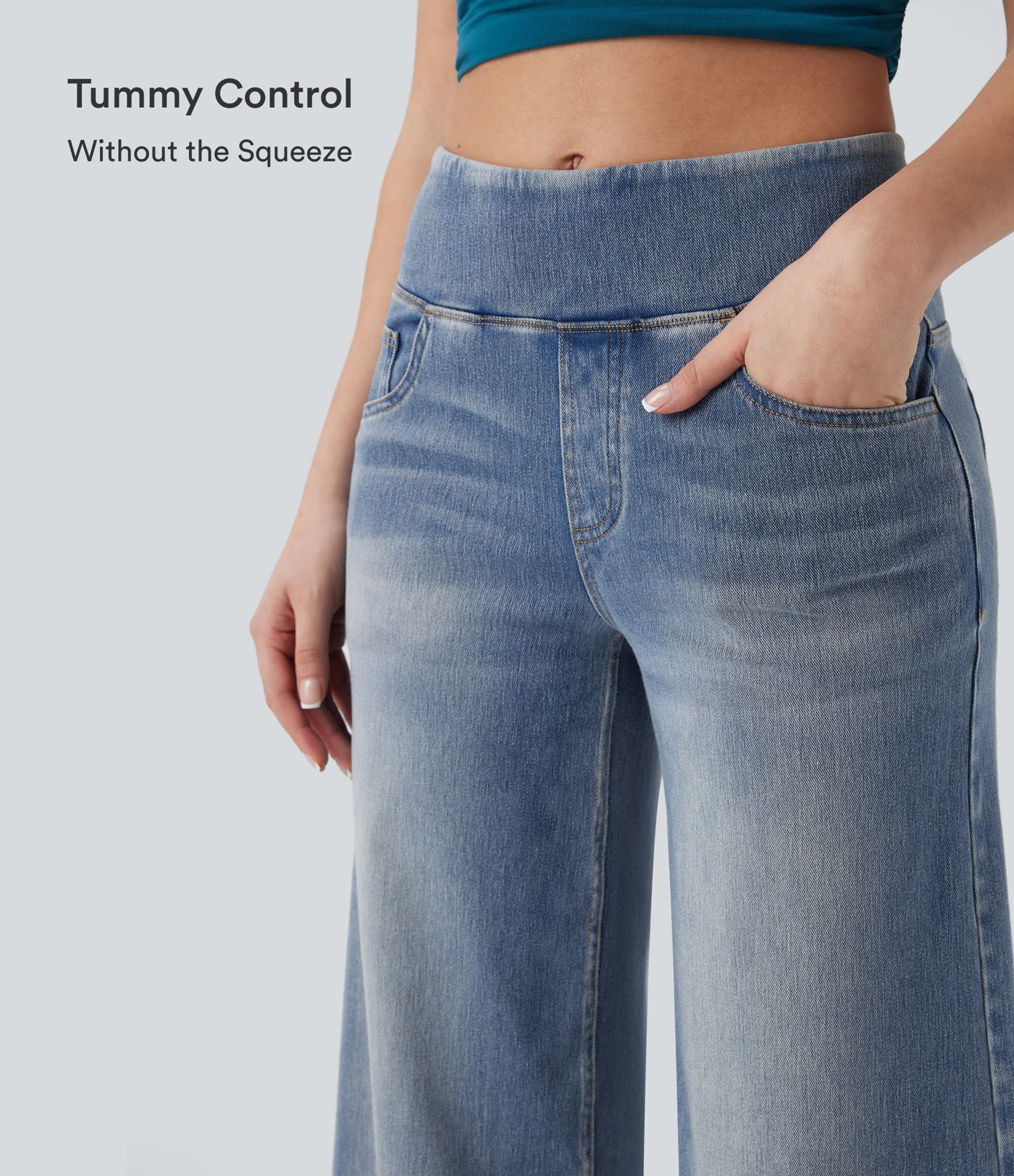 Halara Flex™ Mid Rise Tummy Control Casual Baggy Jeans with Pockets