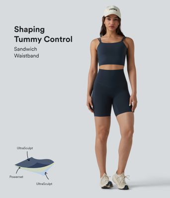 Halara Ultrasculpt™ short vélo de course taille haute, effet ventre plat, dos croisé, 7'' avec poches