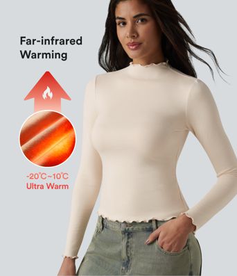 Halara HeatCore Mock-neck Long Sleeve Lettuce Trim Casual Warming Top