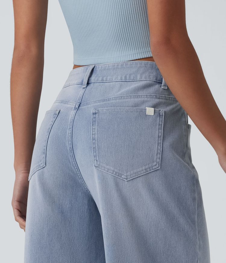 Halara Flex™ Asymmetric Mid Rise Wide Leg Casual Jeans with Pockets
