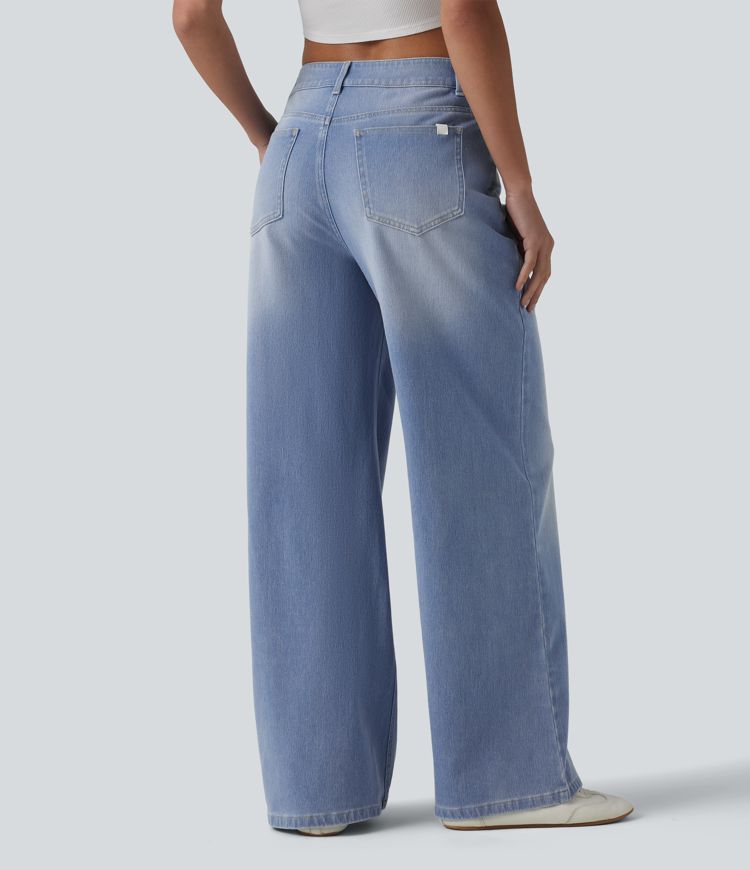 Halara Flex™ - Lässige Jeans mit hohem Crossover-Bund, mehreren Taschen und weitem Bein Halara Flex™ - Lässige Jeans mit hohem Crossover-Bund, mehreren Taschen und weitem Bein
