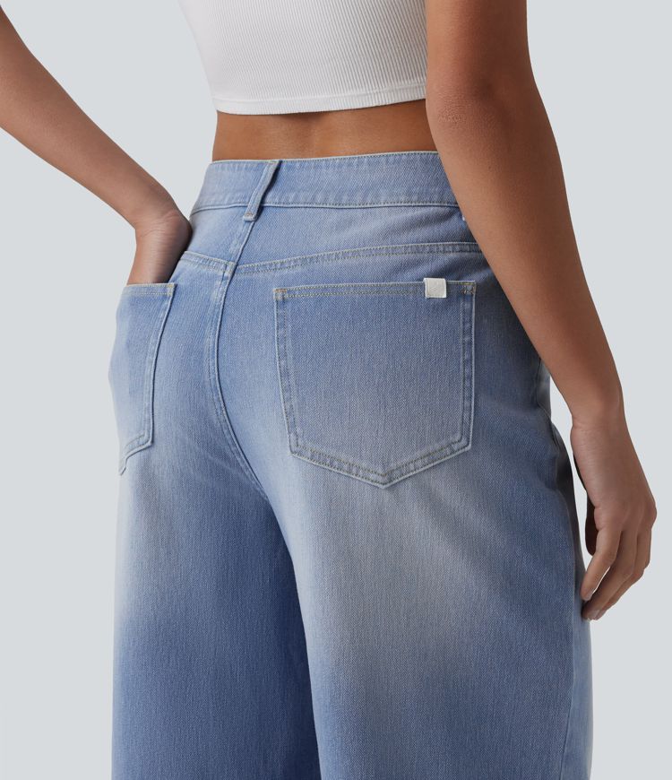 Halara Flex™ - Lässige Jeans mit hohem Crossover-Bund, mehreren Taschen und weitem Bein Halara Flex™ - Lässige Jeans mit hohem Crossover-Bund, mehreren Taschen und weitem Bein