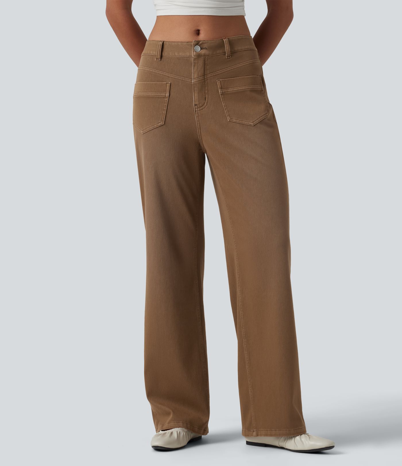 Jean droit Halara Flex™ décontracté coloré taille mi-haute avec poches