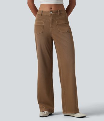 Jean droit Halara Flex™ décontracté coloré taille mi-haute avec poches