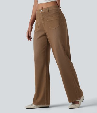 Jean droit Halara Flex™ décontracté coloré taille mi-haute avec poches