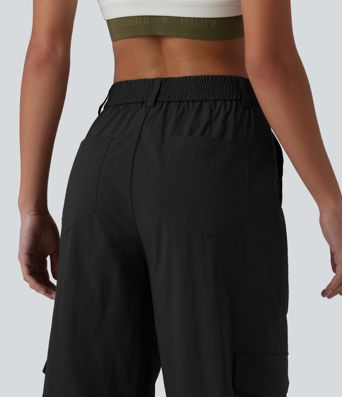 Planinarske cargo hlače s visokim strukom, ravnim nogavicama i džepovima