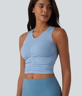 OneForm Seamless Flow V Neck Ruched Cropped Yoga Tank Top OneForm Seamless Flow V Neck Ruched Cropped Yoga Tank Top
