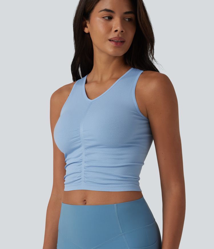 OneForm Seamless Flow V Neck Ruched Cropped Yoga Tank Top OneForm Seamless Flow V Neck Ruched Cropped Yoga Tank Top