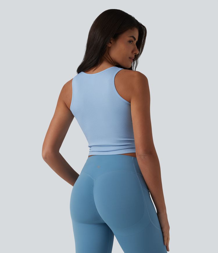 OneForm Seamless Flow V Neck Ruched Cropped Yoga Tank Top OneForm Seamless Flow V Neck Ruched Cropped Yoga Tank Top
