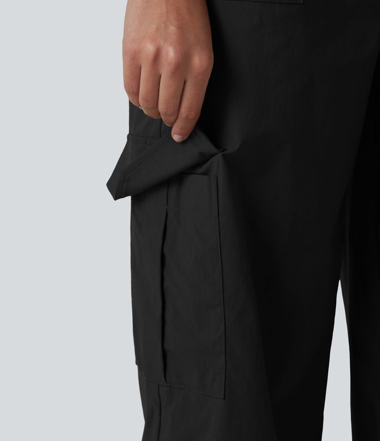 Planinarske cargo hlače s visokim strukom, ravnim nogavicama i džepovima