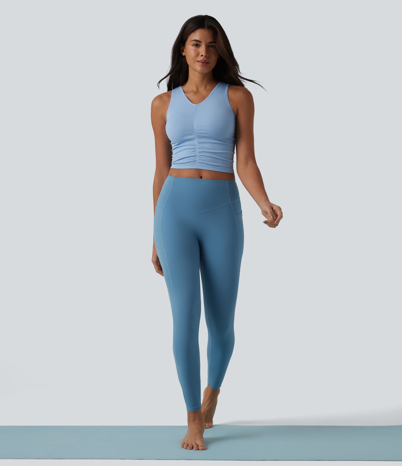 OneForm Seamless Flow V Neck Ruched Cropped Yoga Tank Top OneForm Seamless Flow V Neck Ruched Cropped Yoga Tank Top
