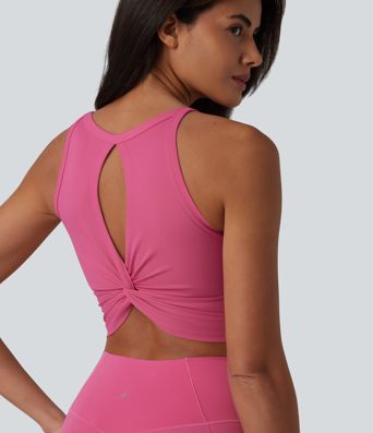 U Neck Built-in Bra Cut Out Cropped Yoga Tank Top