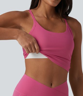 U Neck Built-in Bra Cut Out Cropped Yoga Tank Top