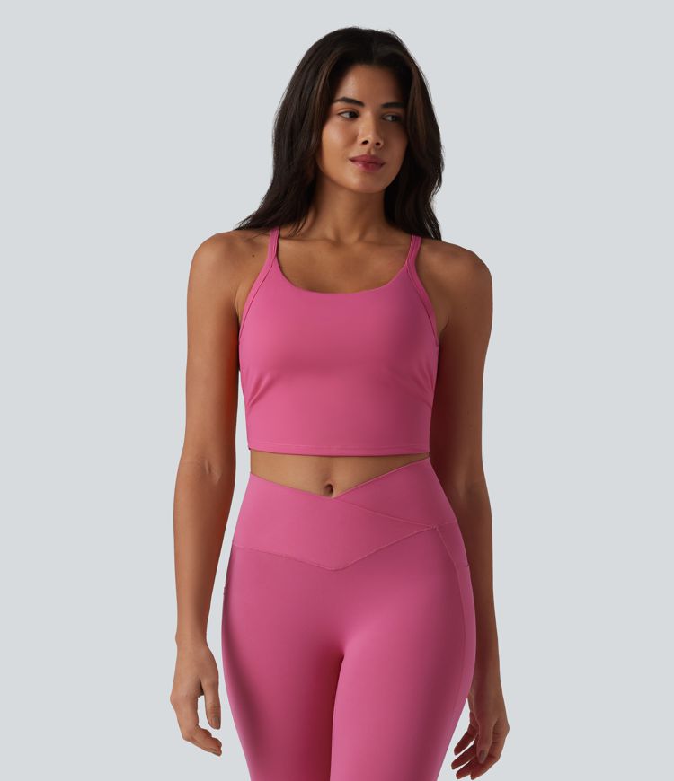U Neck Built-in Bra Cut Out Cropped Yoga Tank Top