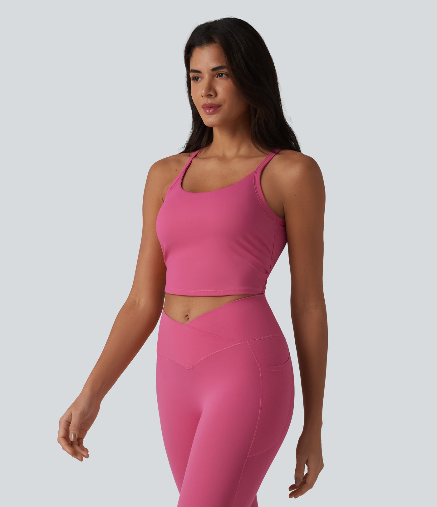 U Neck Built-in Bra Cut Out Cropped Yoga Tank Top