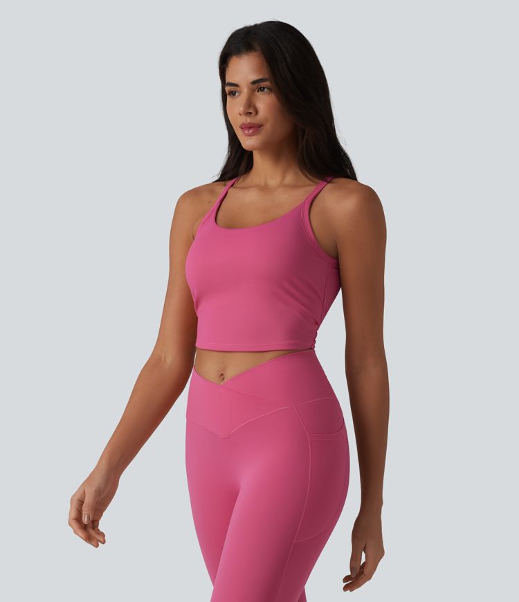 U Neck Built-in Bra Cut Out Cropped Yoga Tank Top