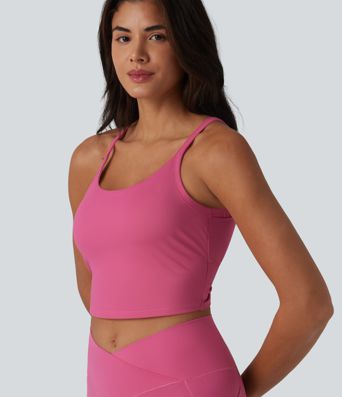 U Neck Built-in Bra Cut Out Cropped Yoga Tank Top