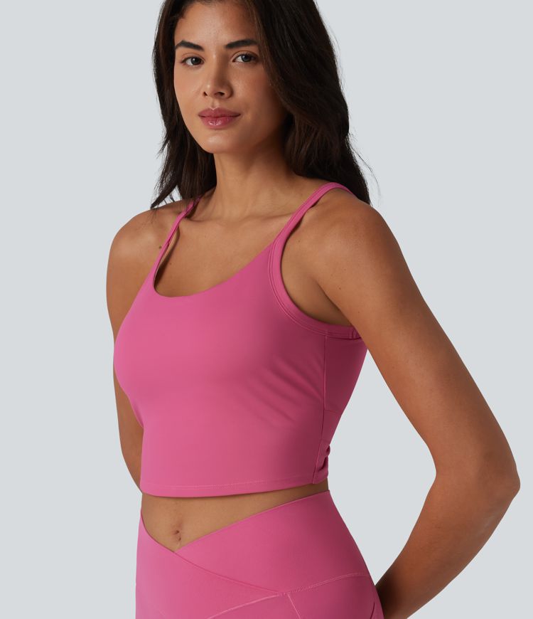 U Neck Built-in Bra Cut Out Cropped Yoga Tank Top