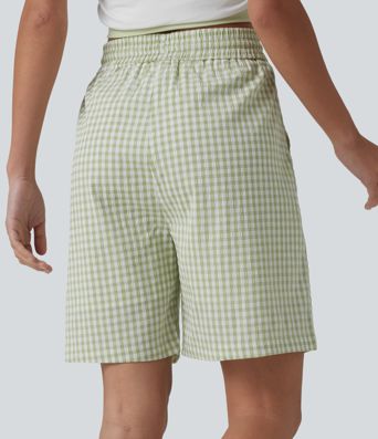 Baggy shorts with a high waist, side pockets, drawstring and check pattern