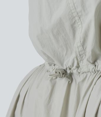 Lightweight Hooded Drawstring Long Sleeve Running Jacket with Pockets-UPF50+