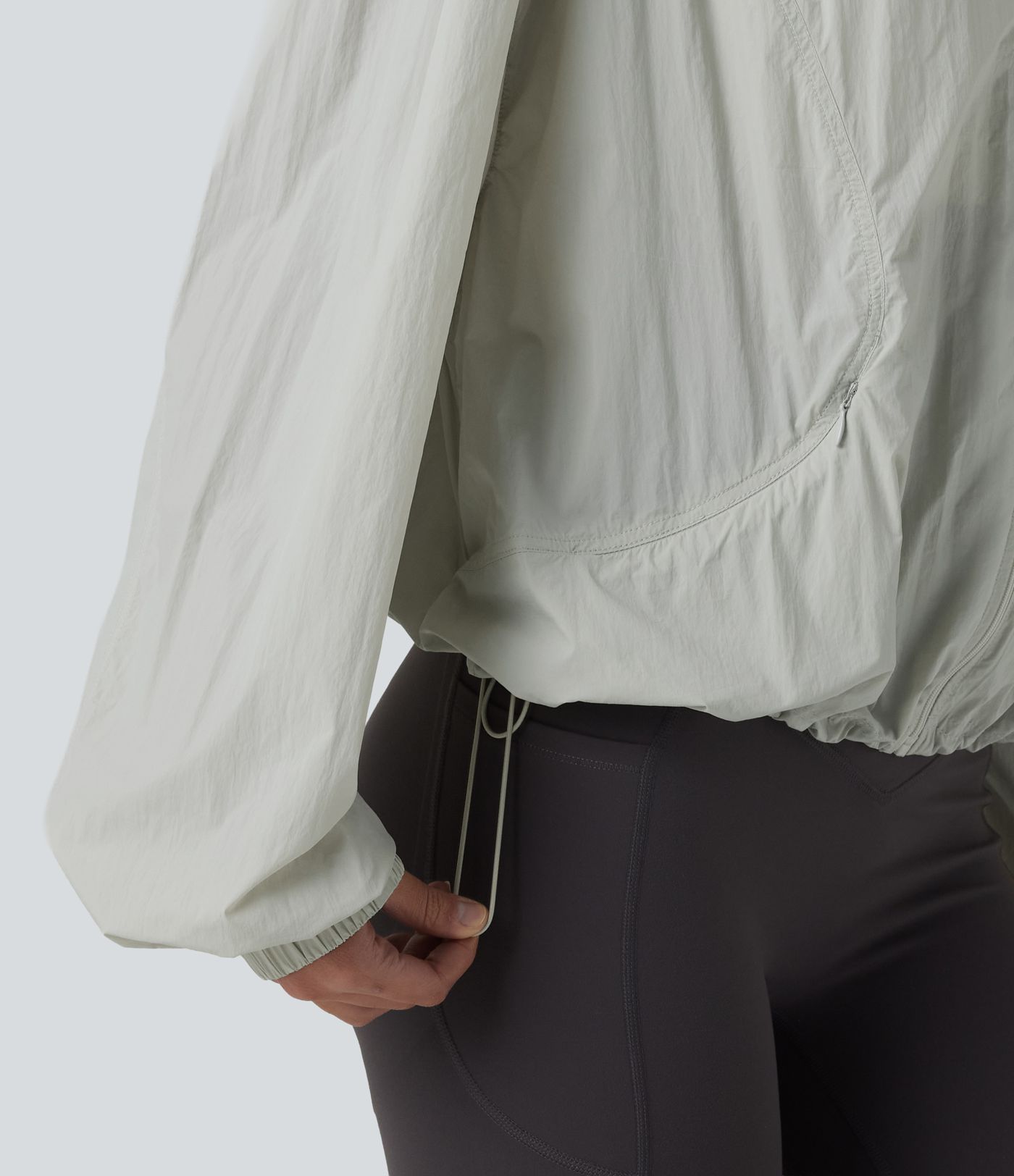 Lightweight Hooded Drawstring Long Sleeve Running Jacket with Pockets-UPF50+