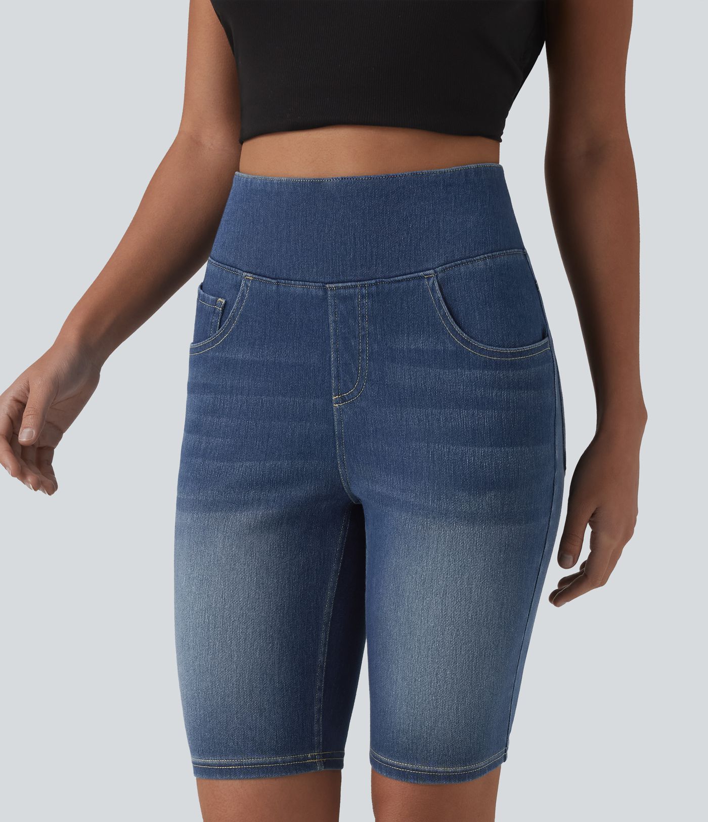 Halara Flex™ Short en denim taille haute ventre plat 22,5 cm avec poches
