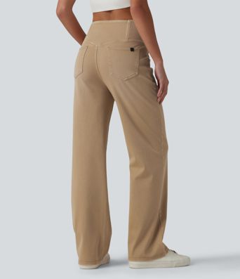 Halara Flex™ Crossover High Waisted Colorful Casual Wide Leg Jeans with Pockets