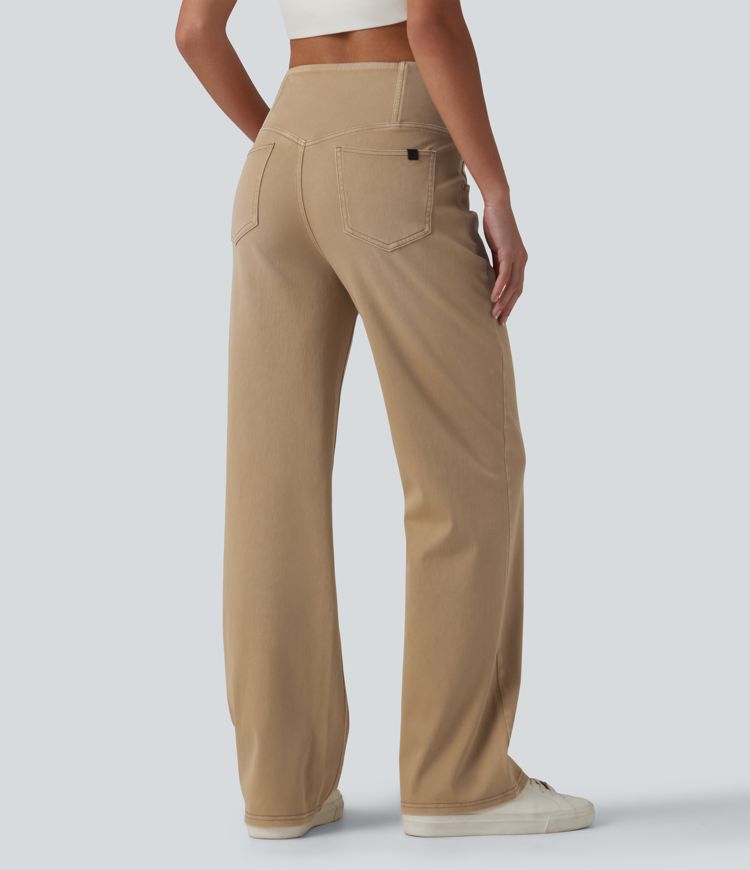 Halara Flex™ Crossover High Waisted Colorful Casual Wide Leg Jeans with Pockets