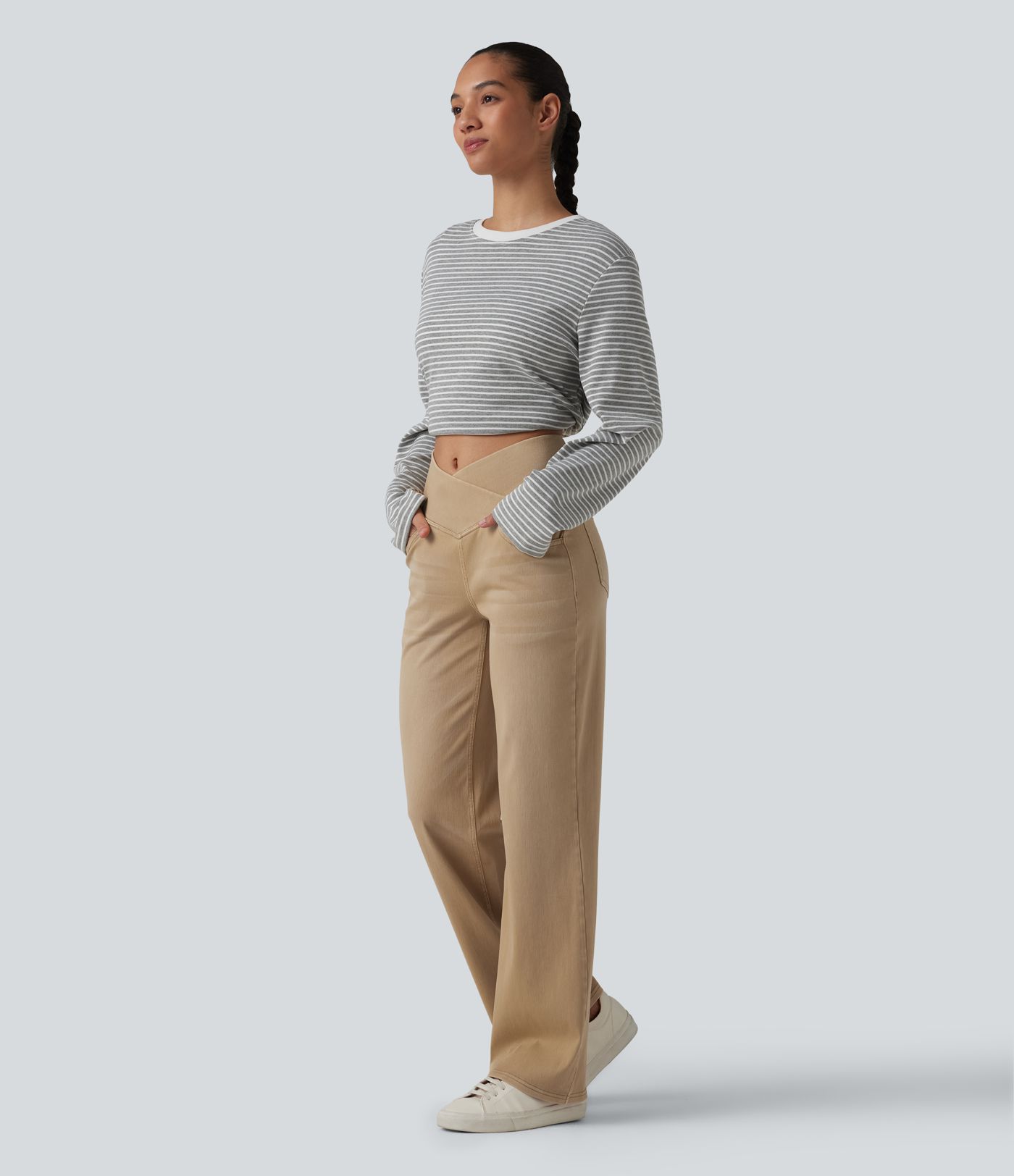 Halara Flex™ Crossover High Waisted Colorful Casual Wide Leg Jeans with Pockets