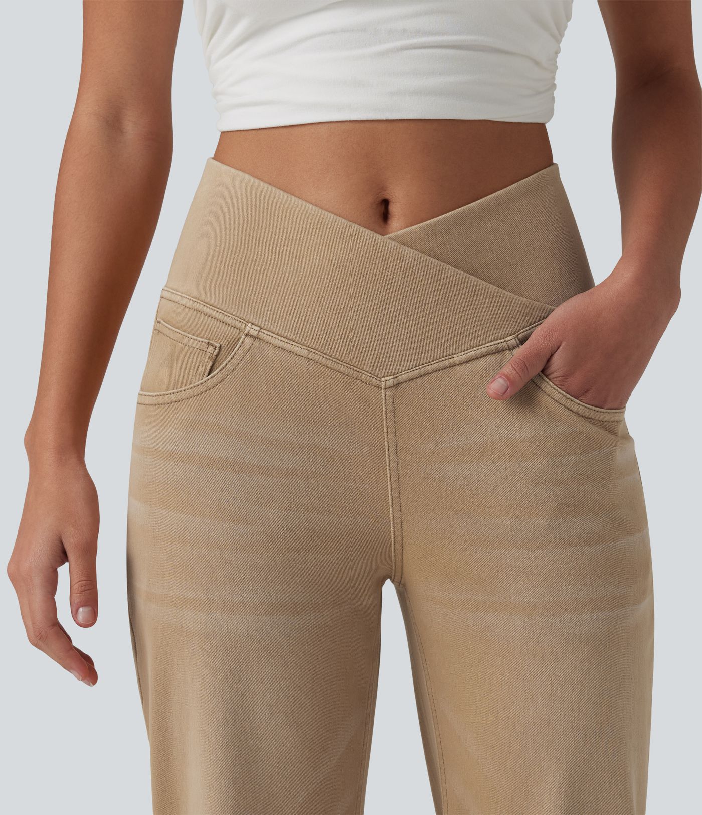 Halara Flex™ Crossover High Waisted Colorful Casual Wide Leg Jeans with Pockets