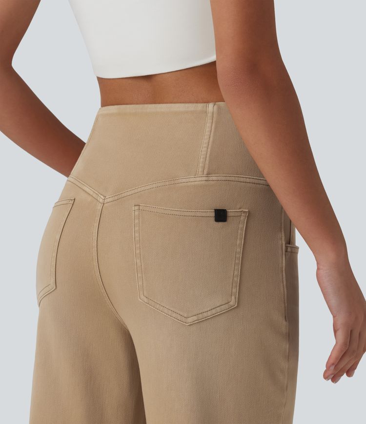 Halara Flex™ Crossover High Waisted Colorful Casual Wide Leg Jeans with Pockets