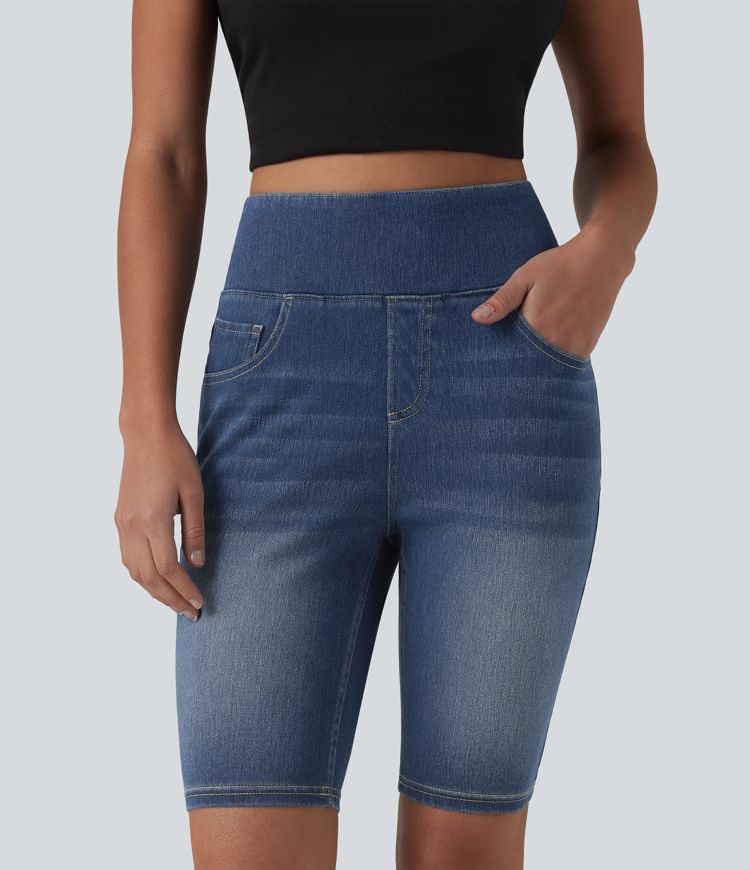 Pantaloncini Halara Flex™ casual in denim a vita alta con controllo addominale, 9'' con tasche
