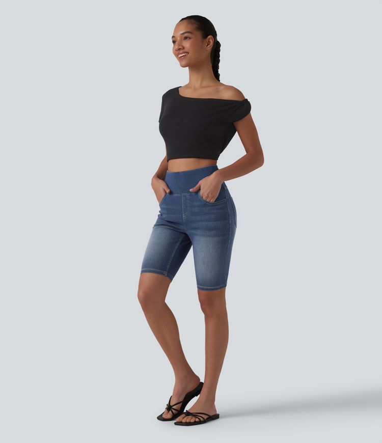 Halara Flex™ Short en denim taille haute ventre plat 22,5 cm avec poches