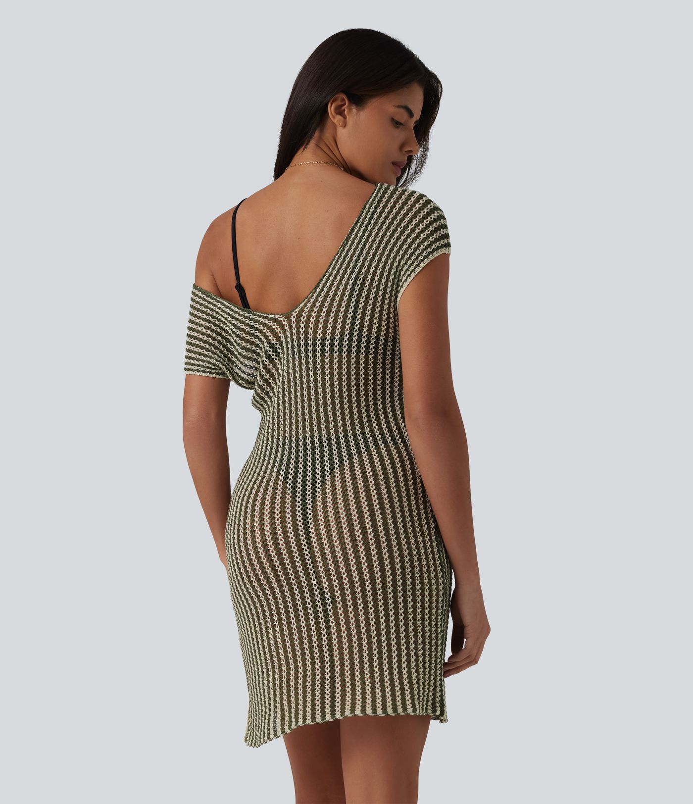 V-neck Batwing Sleeve Split Mini Hollow Out Resort Cover Up Dress