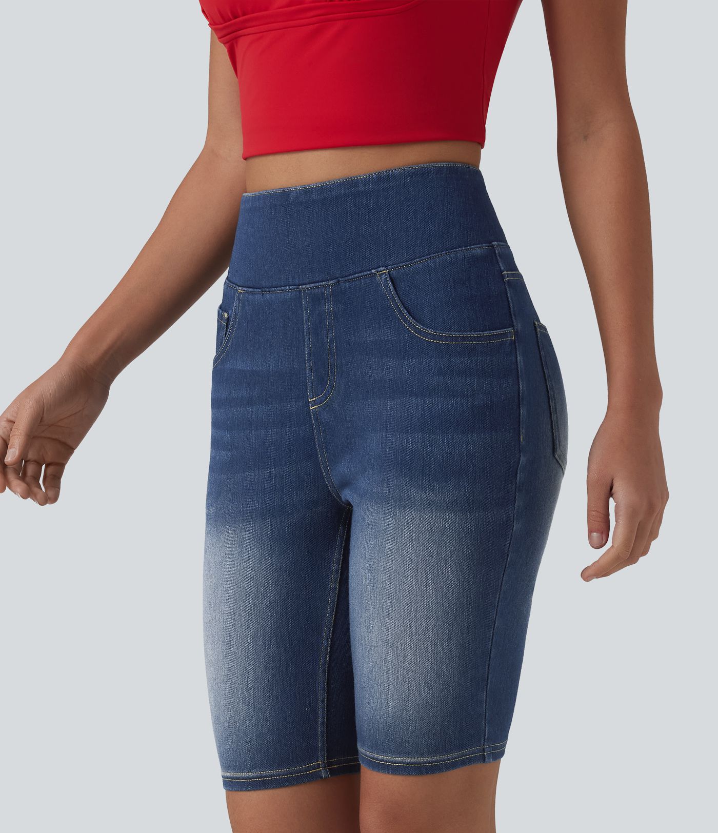 Halara Flex™ High Waisted Tummy Control Denim Casual Shorts 9'' with Pockets