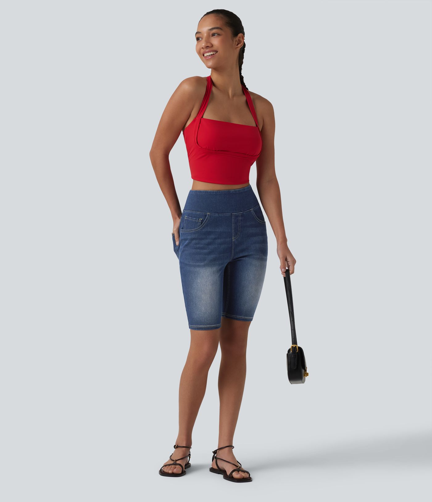 Halara Flex™ High Waisted Tummy Control Denim Casual Shorts 9'' with Pockets